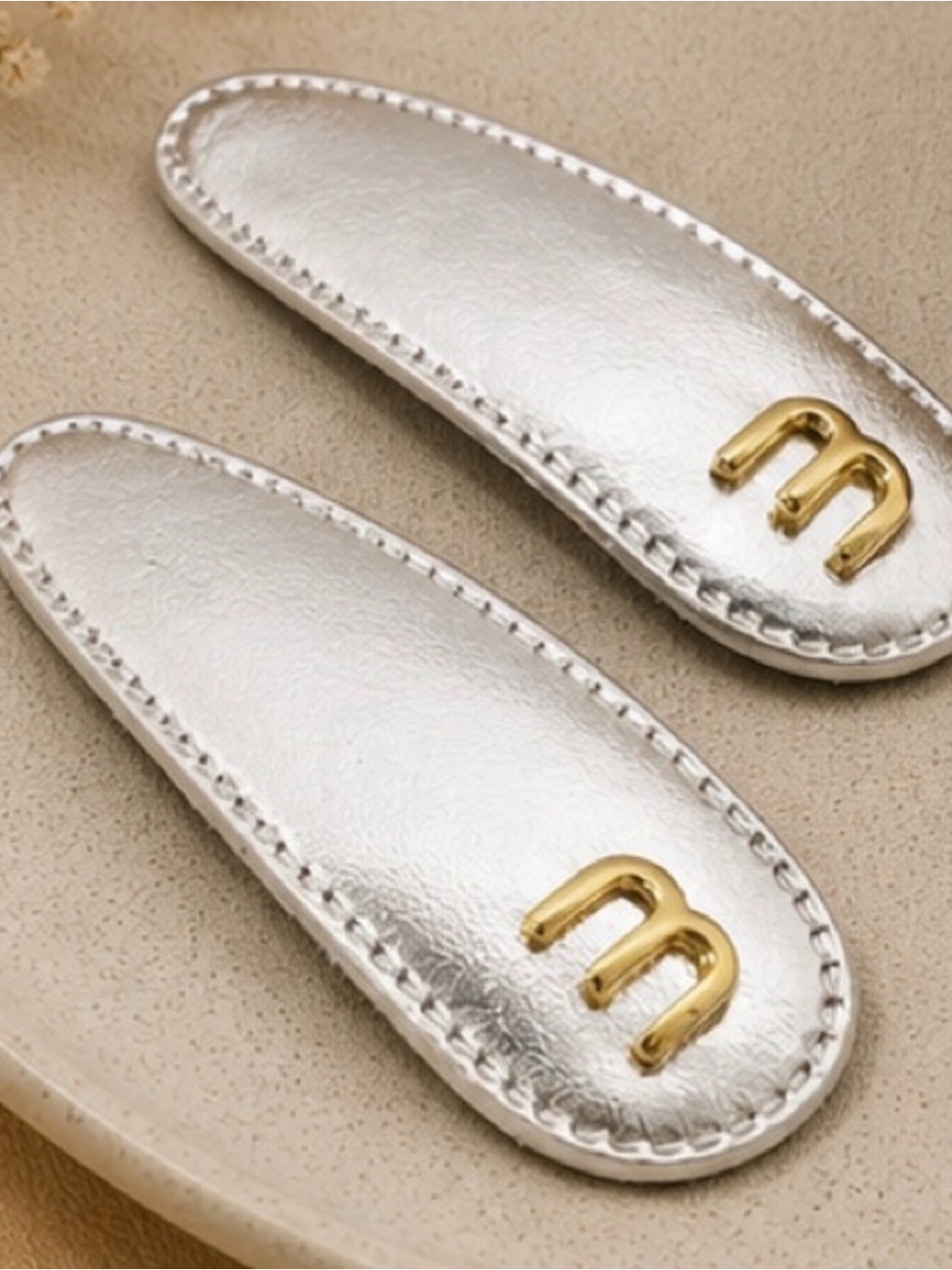 Luxe Silver Metallic Snap Hair Clips with Gold Accent